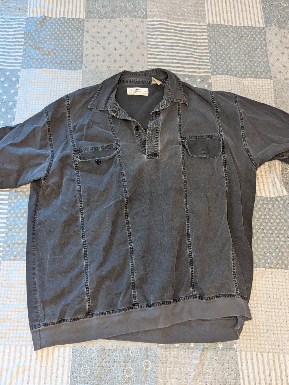 VTG Carrington George Richards Banded Bottom Polo Shirt 2X Charcoal Gray